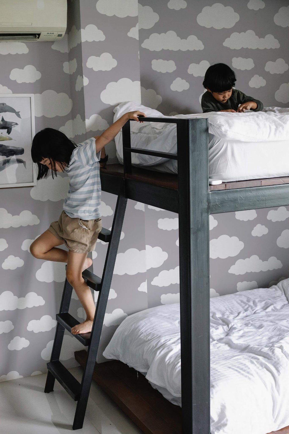 Papel de parede nuvens estilo boho cinzento