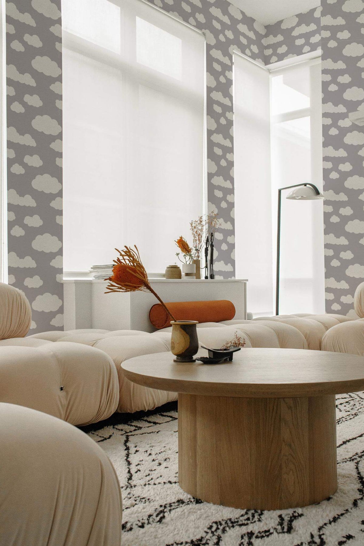 Papel de parede nuvens estilo boho cinzento — imagem 4