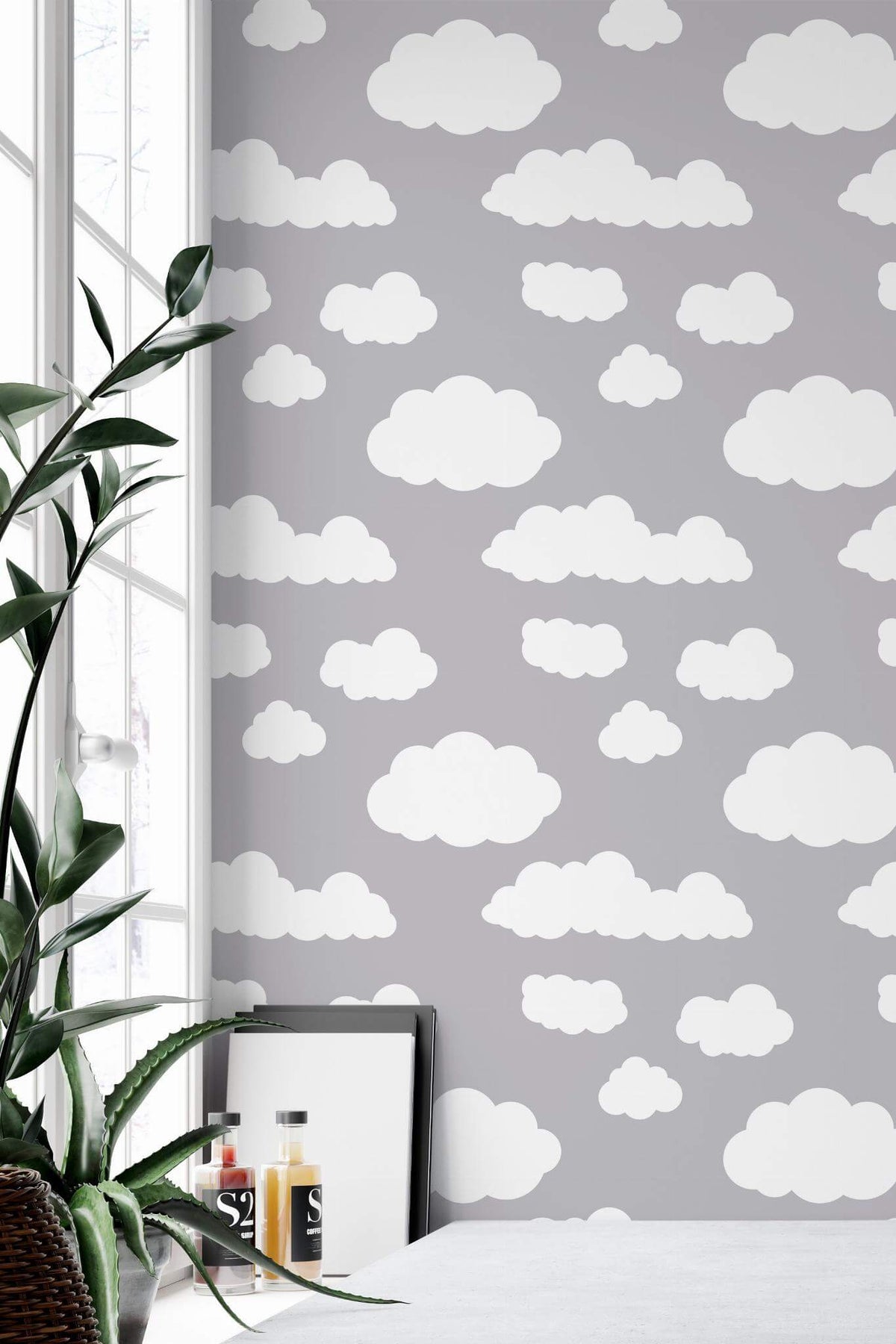 Papel de parede nuvens estilo boho cinzento — imagem 3
