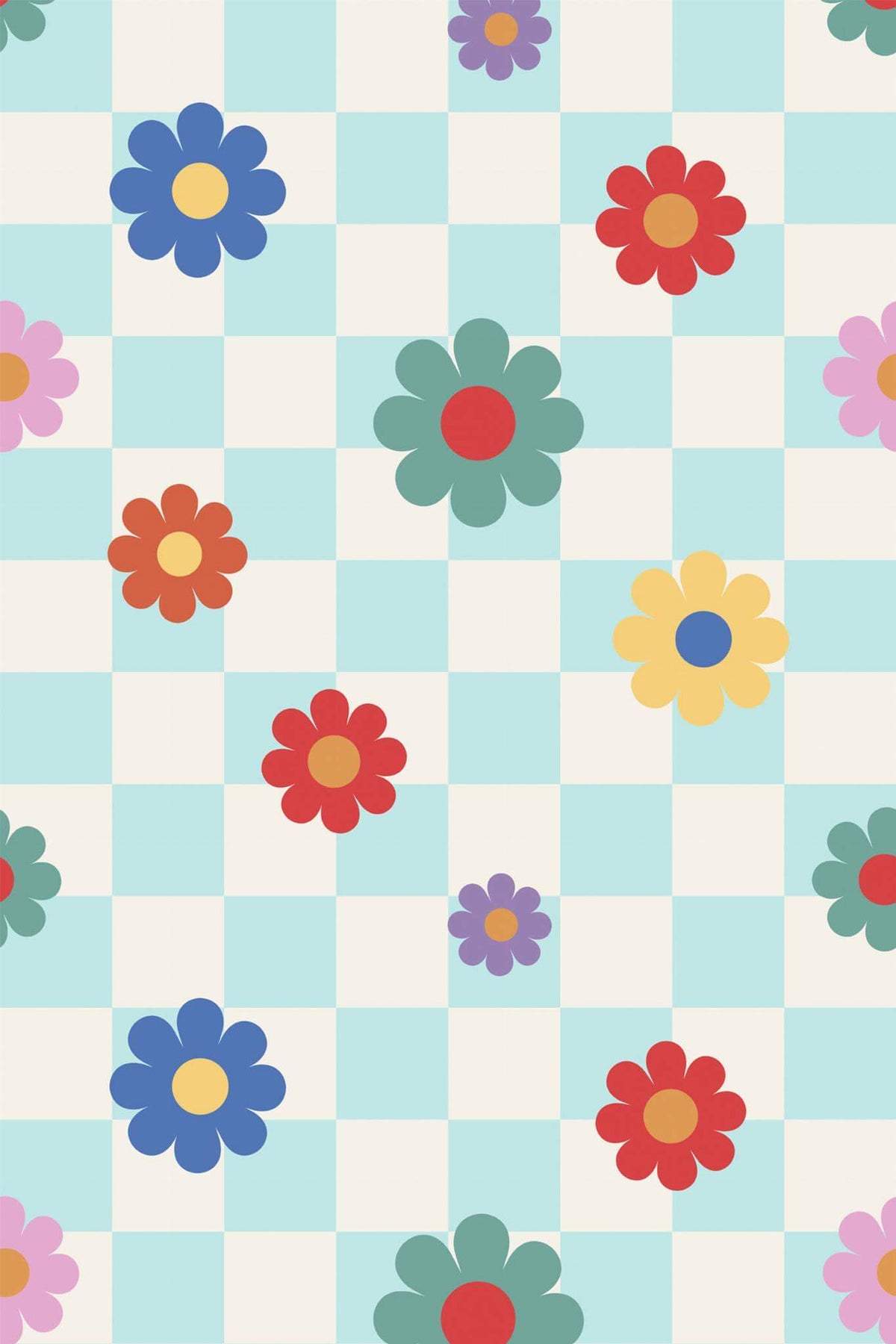 Papel de parede floral xadrez colorido — imagem 2