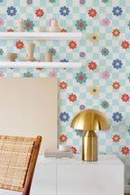 Papel de parede floral xadrez colorido — imagem 4