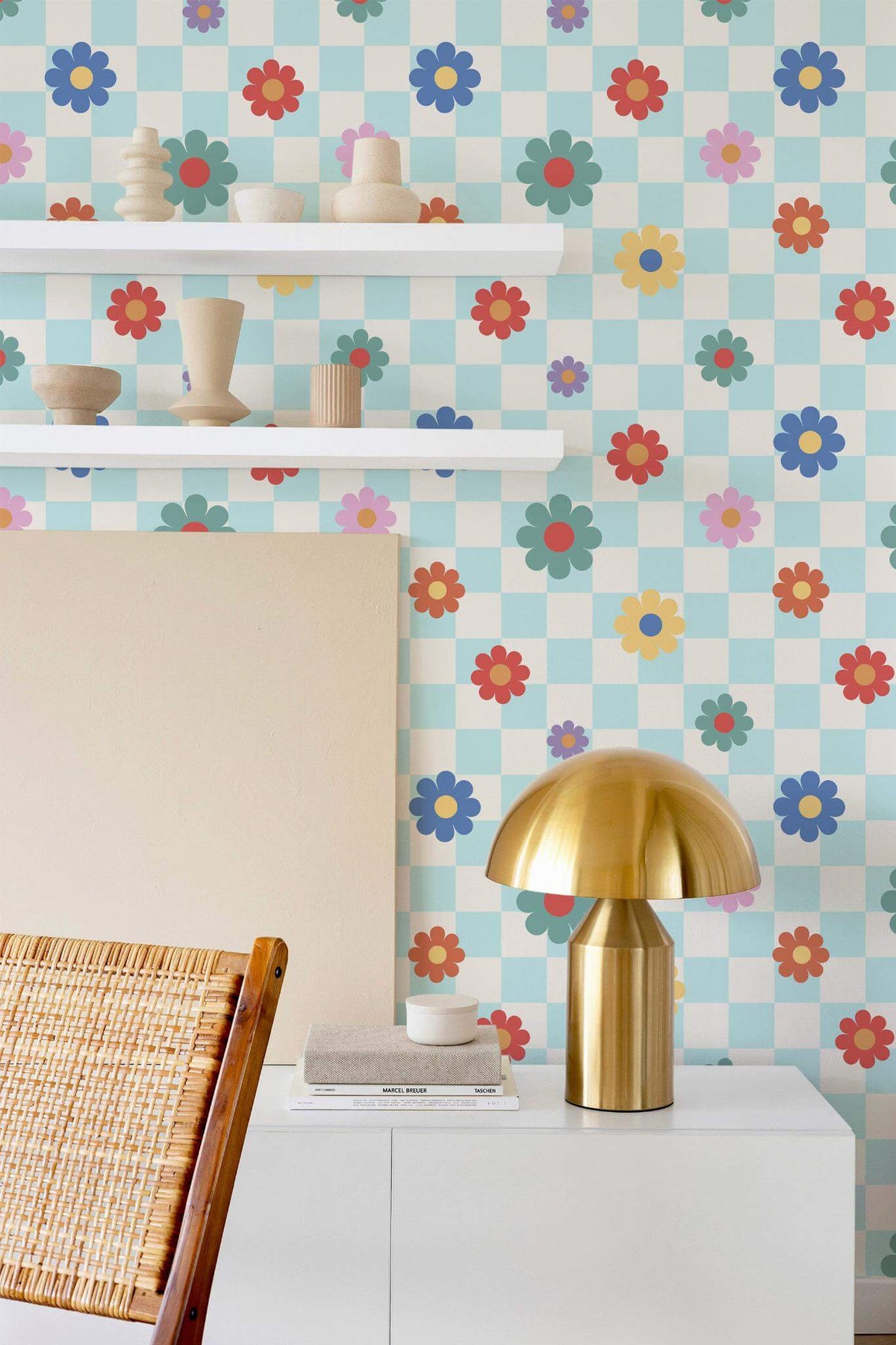 Papel de parede floral xadrez colorido — imagem 4