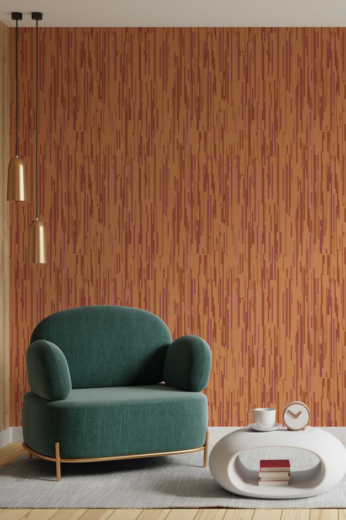 Papel de parede riscas cobre e terracota estilo eclético