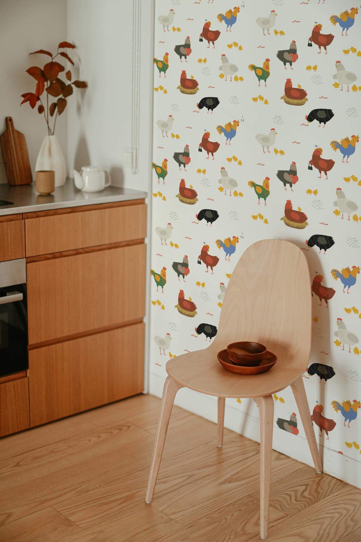 Papel de parede galinhas coloridas estilo divertido