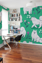 Mural de parede cães Samoyed jardim ilustrado