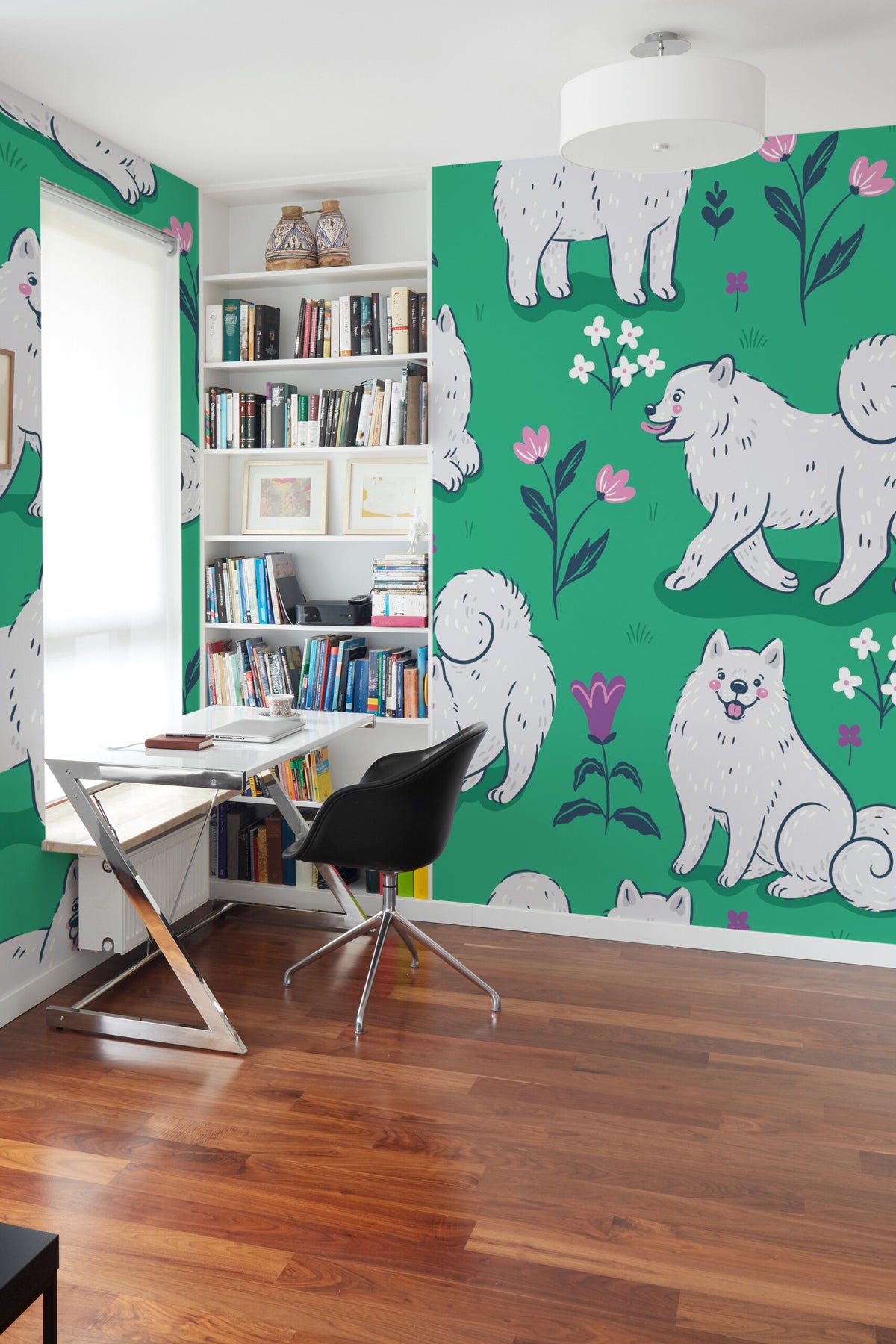 Mural de parede cães Samoyed jardim ilustrado
