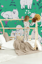 Mural de parede cães Samoyed jardim ilustrado — imagem 4