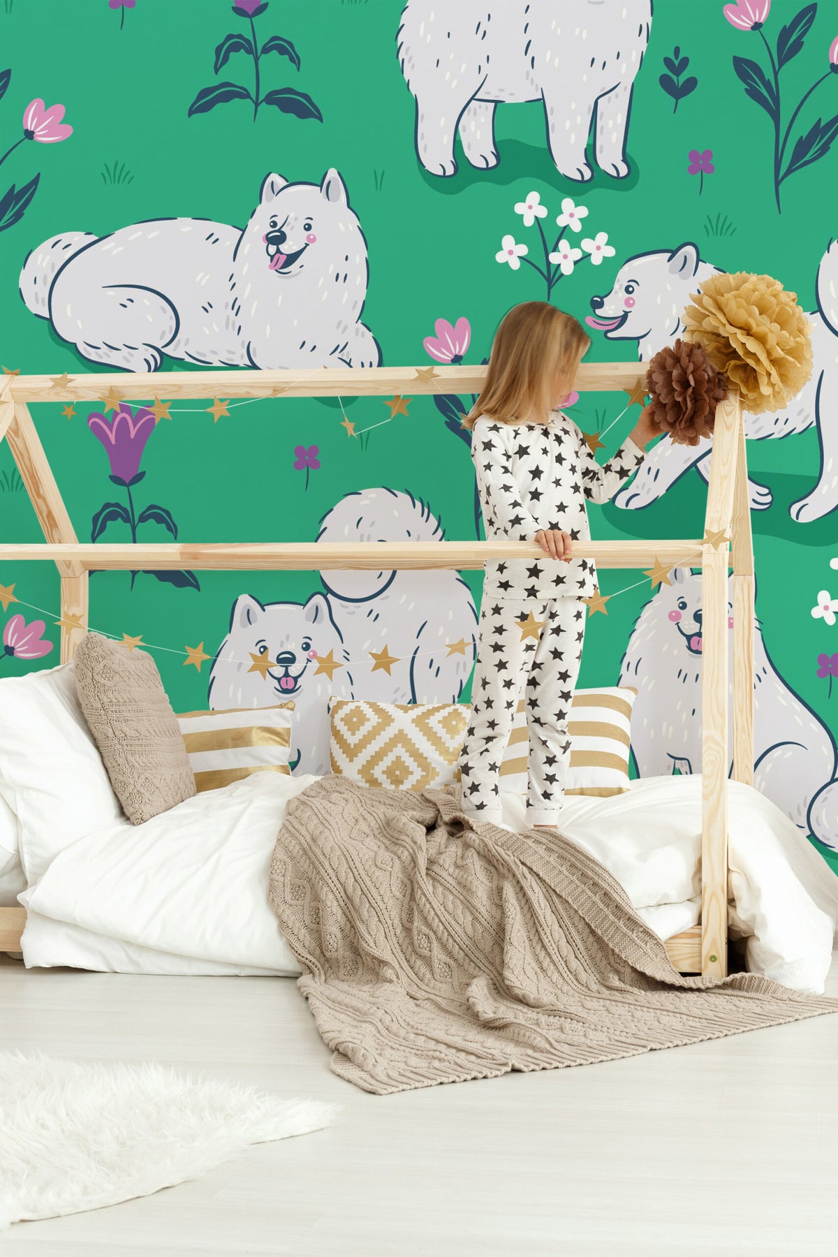Mural de parede cães Samoyed jardim ilustrado — imagem 4
