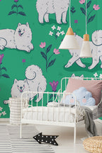 Mural de parede cães Samoyed jardim ilustrado — imagem 2