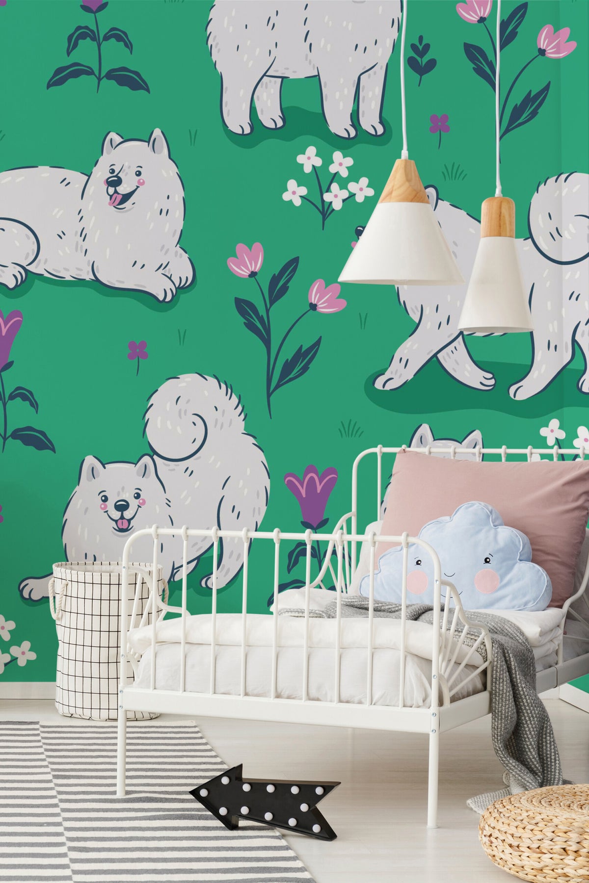 Mural de parede cães Samoyed jardim ilustrado — imagem 2