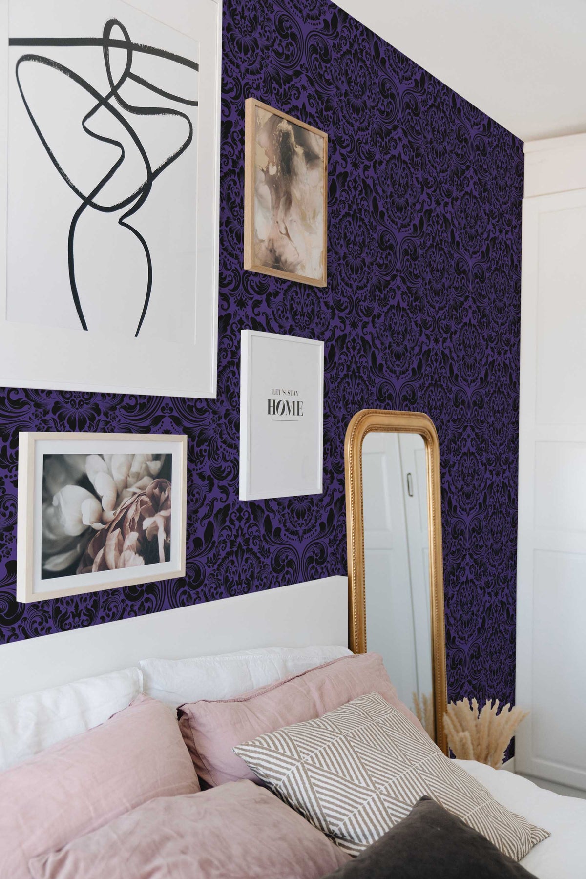 Papel de parede damasco gótico roxo e preto — imagem 4