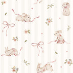 Papel de parede riscas com coelhos rosa infantil — imagem 2