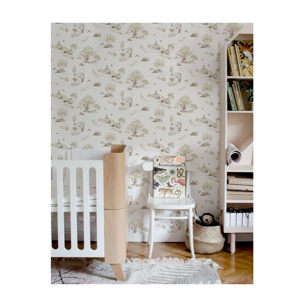 Papel de parede floresta encantada animais pastel