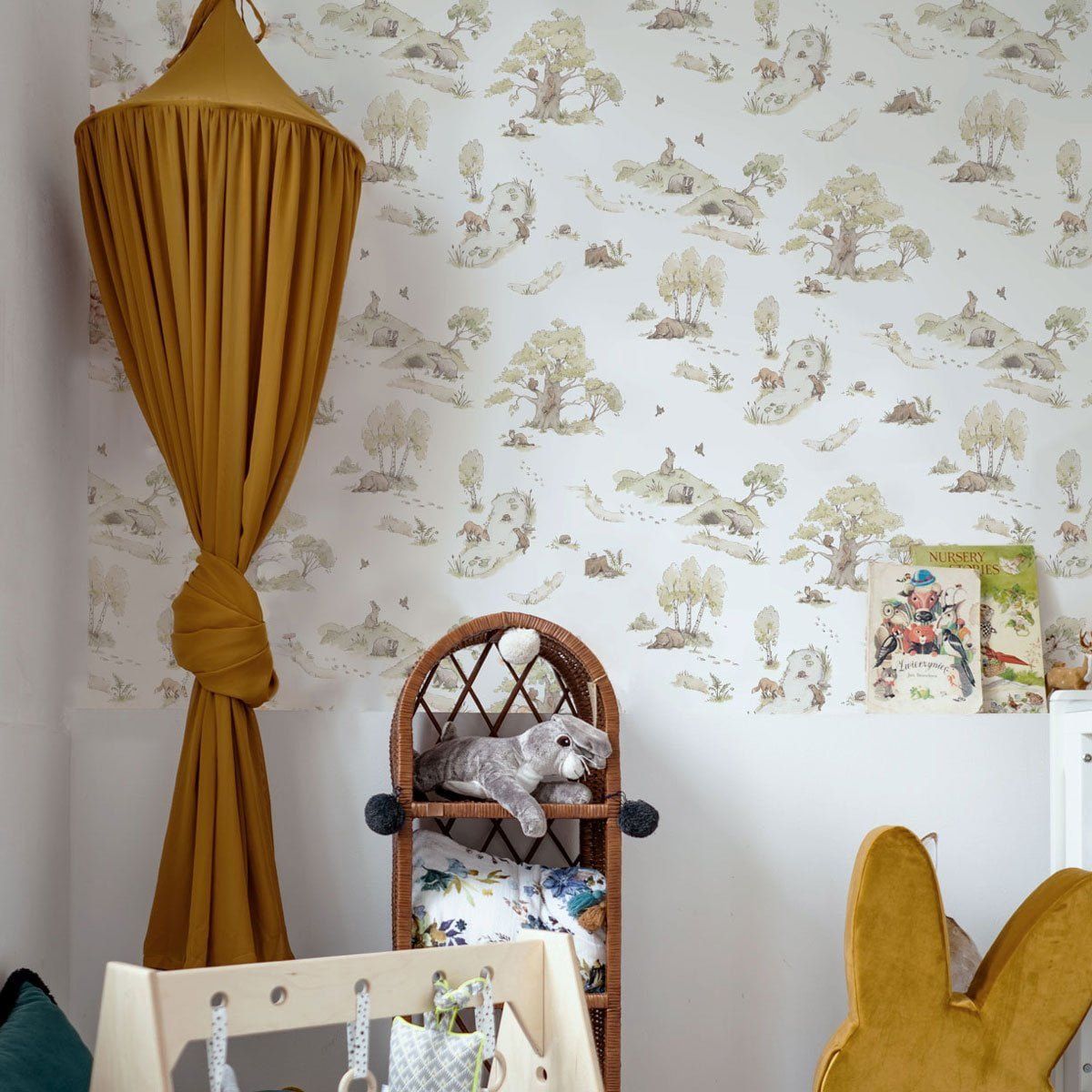 Papel de parede floresta encantada animais pastel — imagem 3