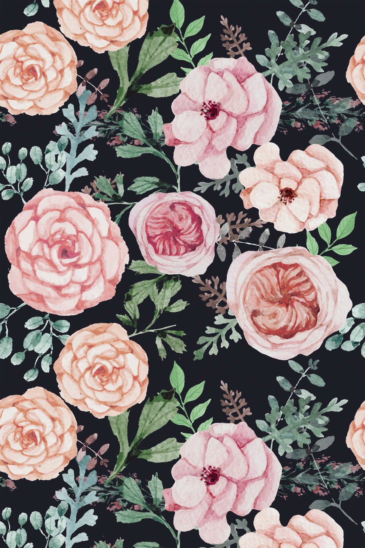 Papel de parede rosas aquarela fundo preto — imagem 2