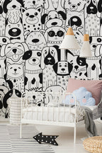 Mural de parede cães desenhados preto e branco — imagem 3