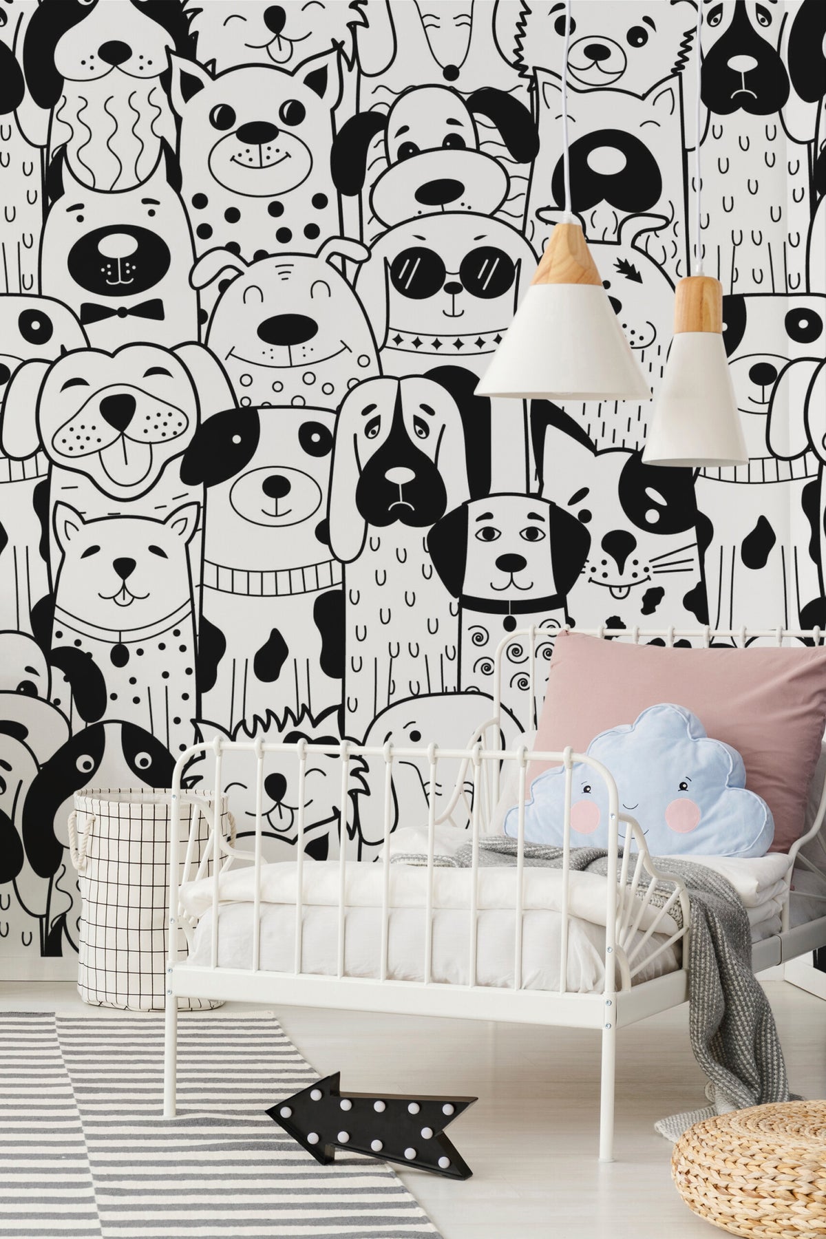 Mural de parede cães desenhados preto e branco — imagem 3