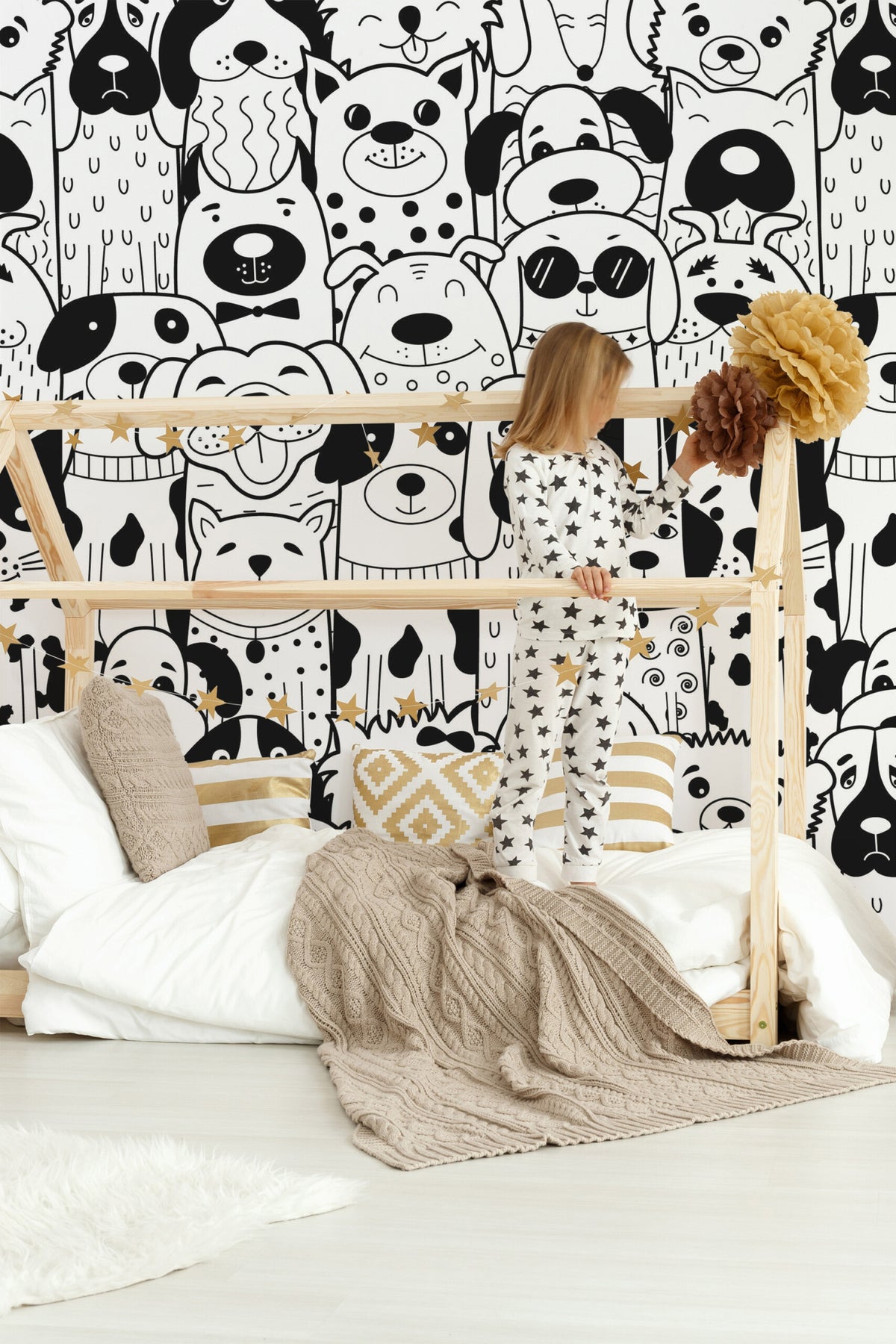 Mural de parede cães desenhados preto e branco — imagem 4