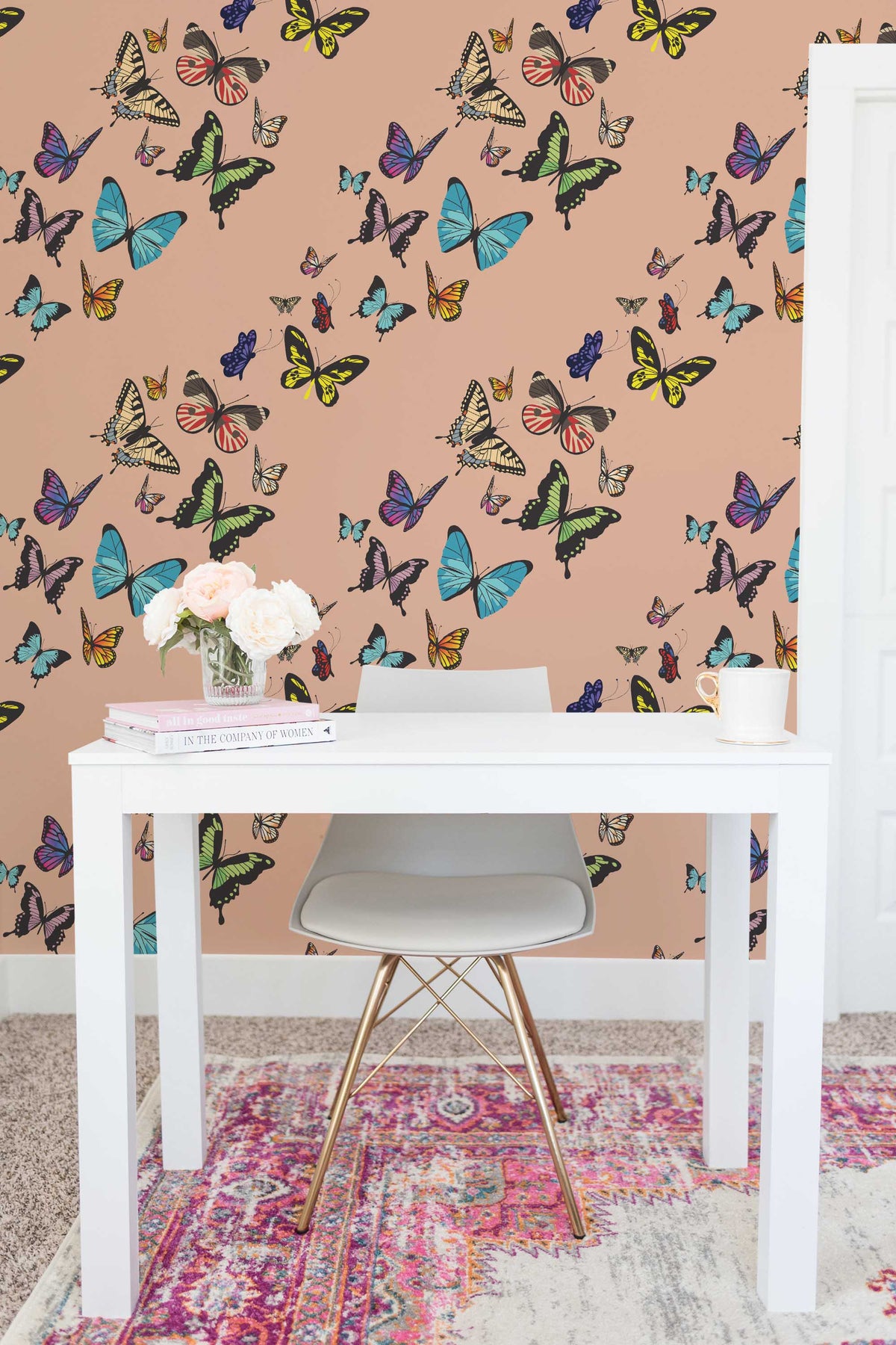 Papel de parede borboletas rosa empoeirado elegante — imagem 3