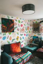 Mural de parede animais da Páscoa estilo infantil
