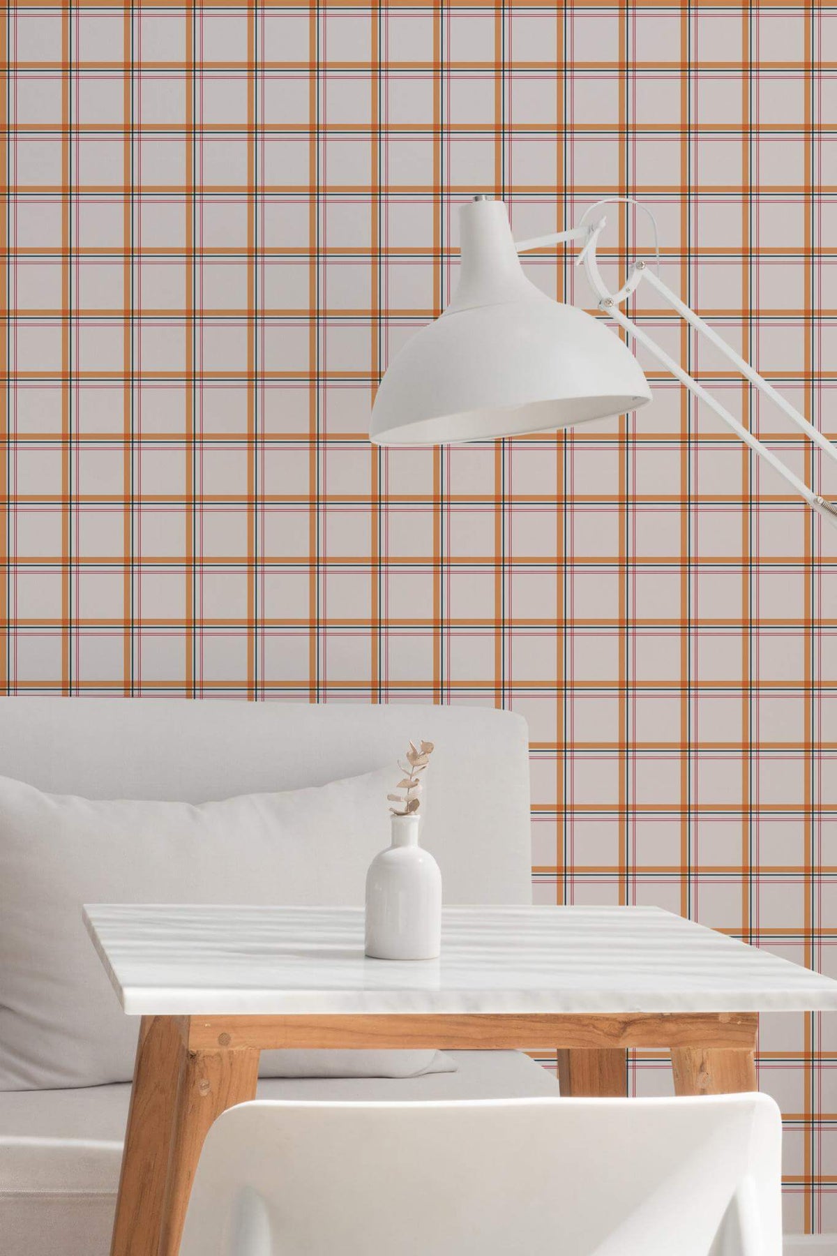 Papel de parede xadrez laranja e branco estilo vintage — imagem 4