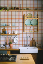 Papel de parede xadrez laranja e branco estilo vintage