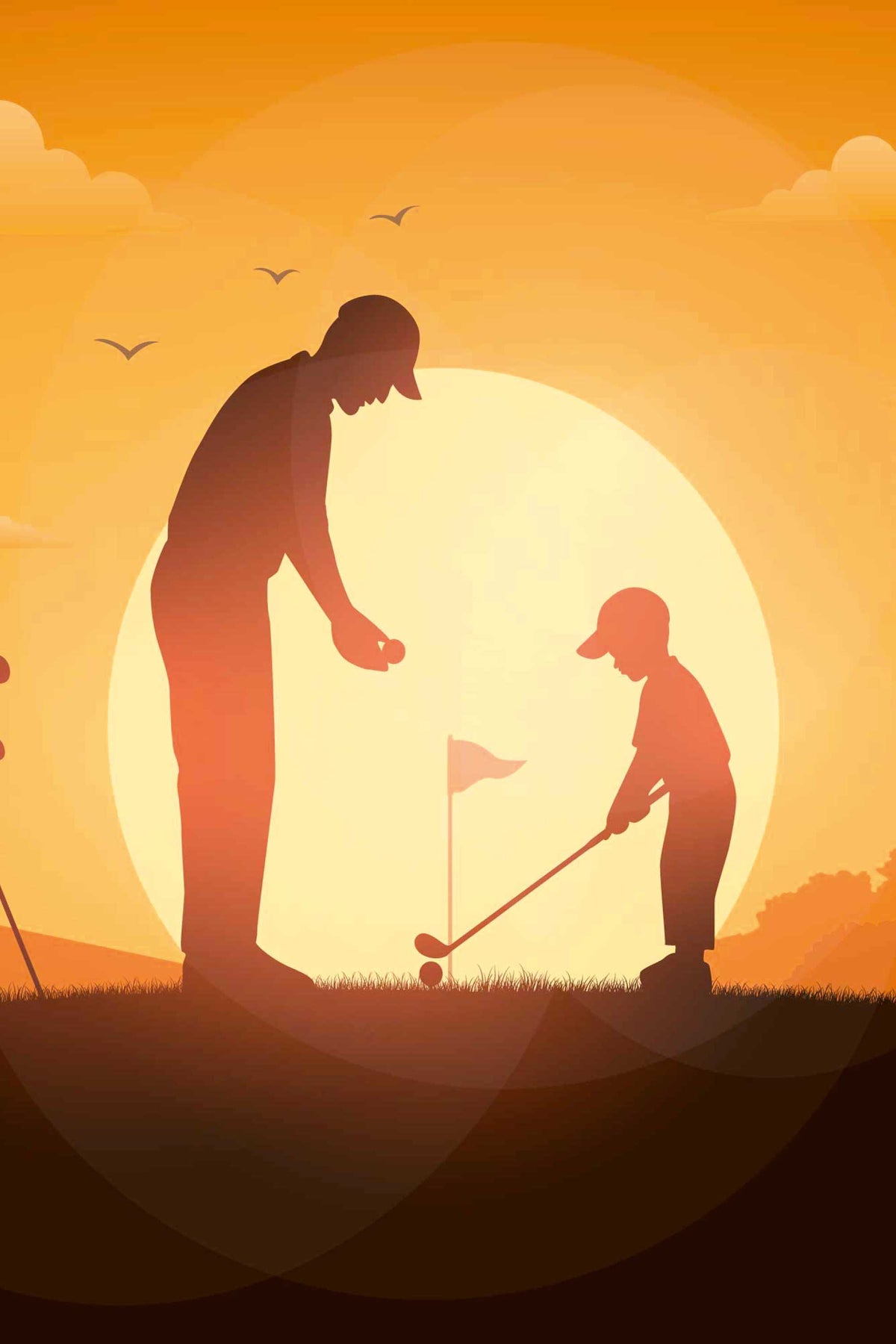 Parede revestida com mural de parede de golfe ao pôr do sol minimalista