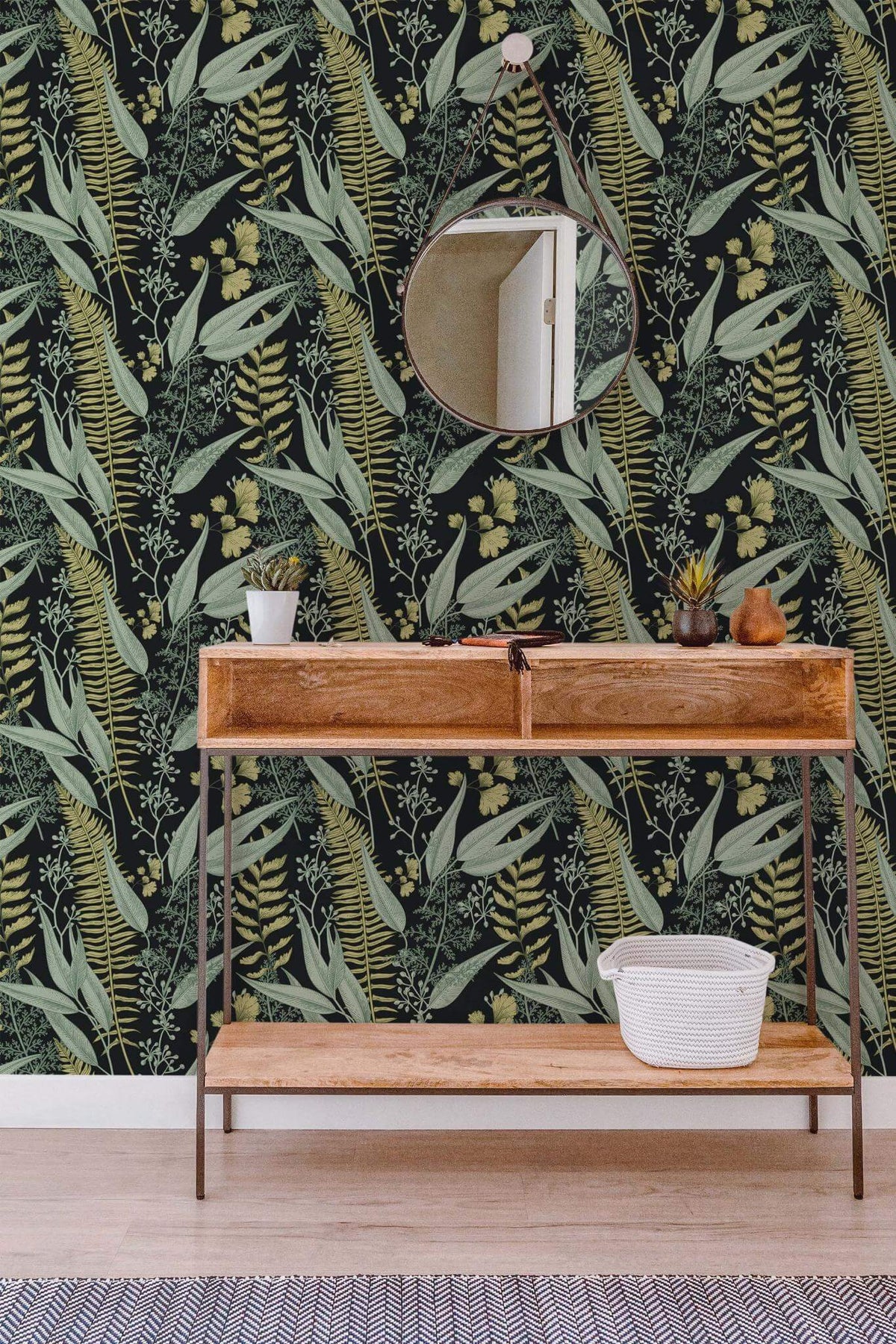 Papel de parede feto botânico verde e preto — imagem 4