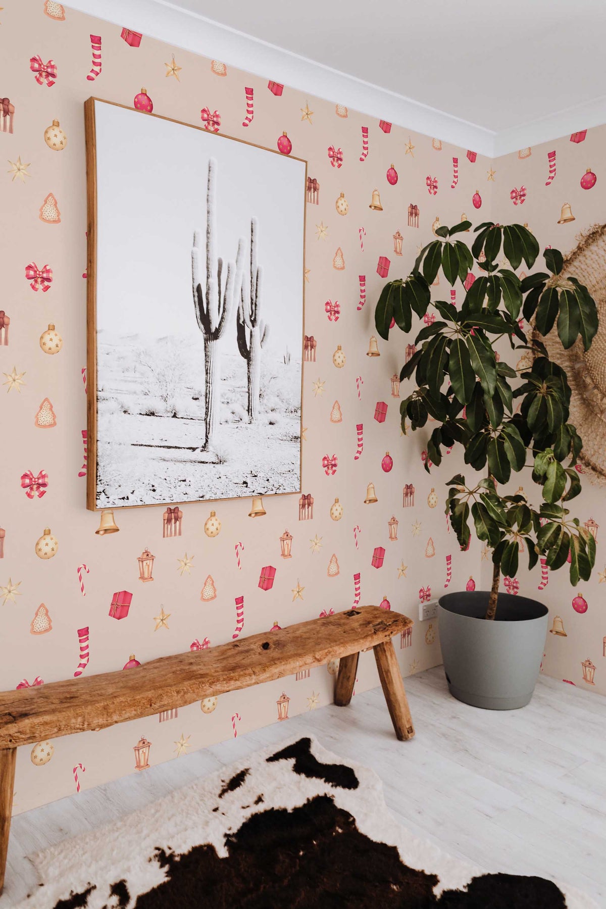 Papel de parede natalício motivos festivos bege — imagem 4