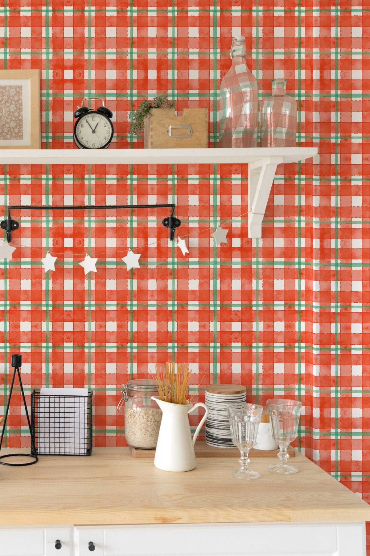 Papel de parede xadrez festivo vermelho e verde