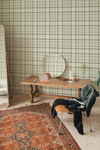 Papel de parede xadrez farmhouse verde e bege — imagem 4