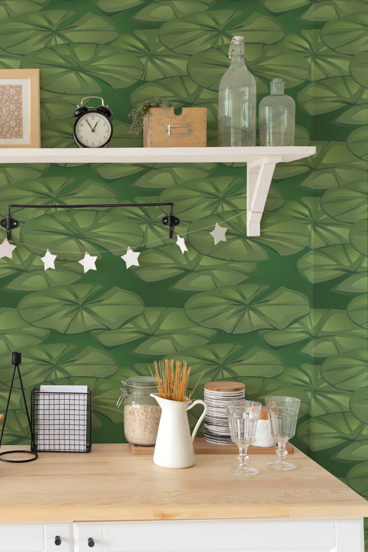 Papel de parede nenúfares estilo botânico verde — imagem 4
