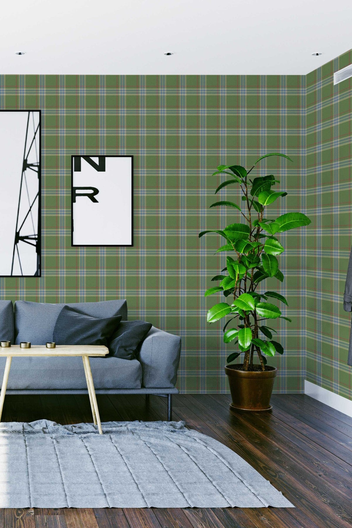 Papel de parede xadrez verde e azul estilo clássico — imagem 4