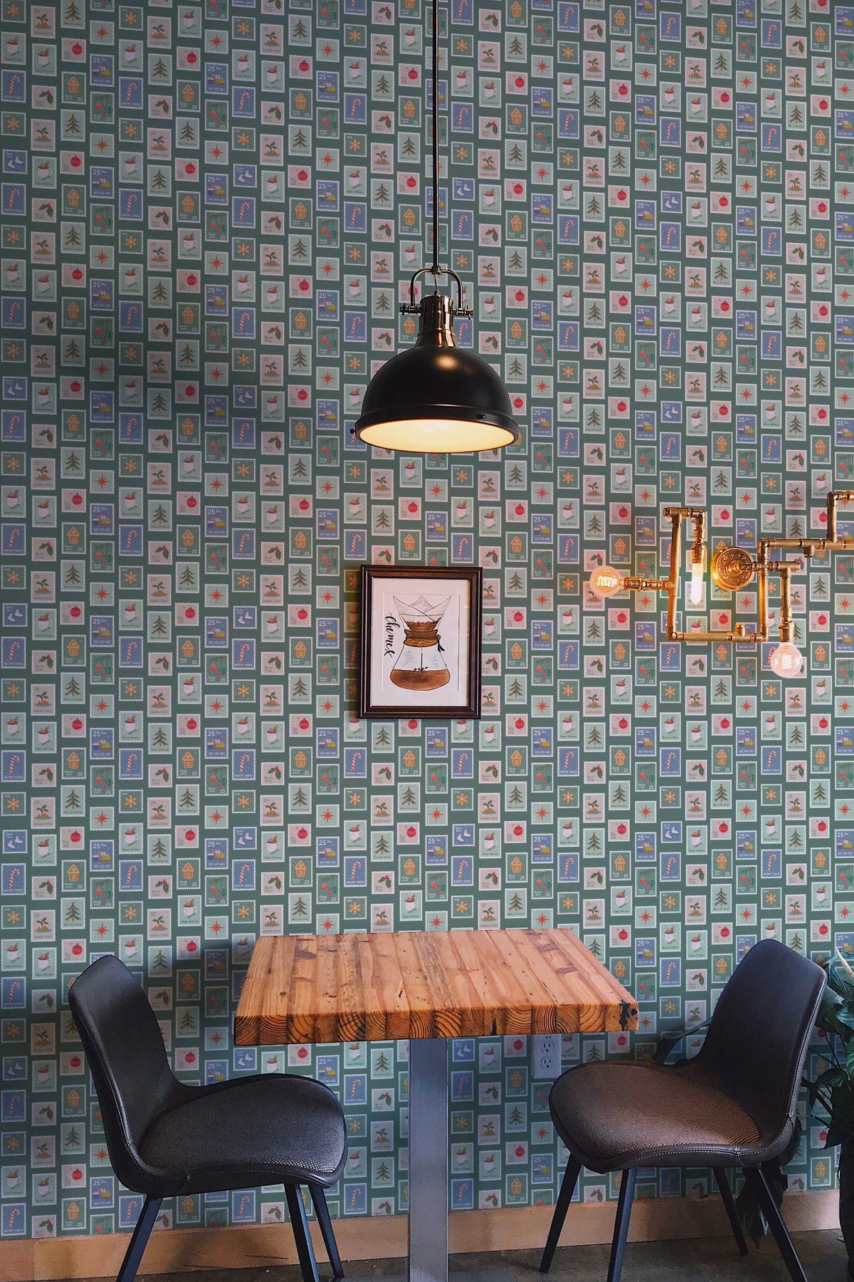 Papel de parede selos de inverno verde retro — imagem 3