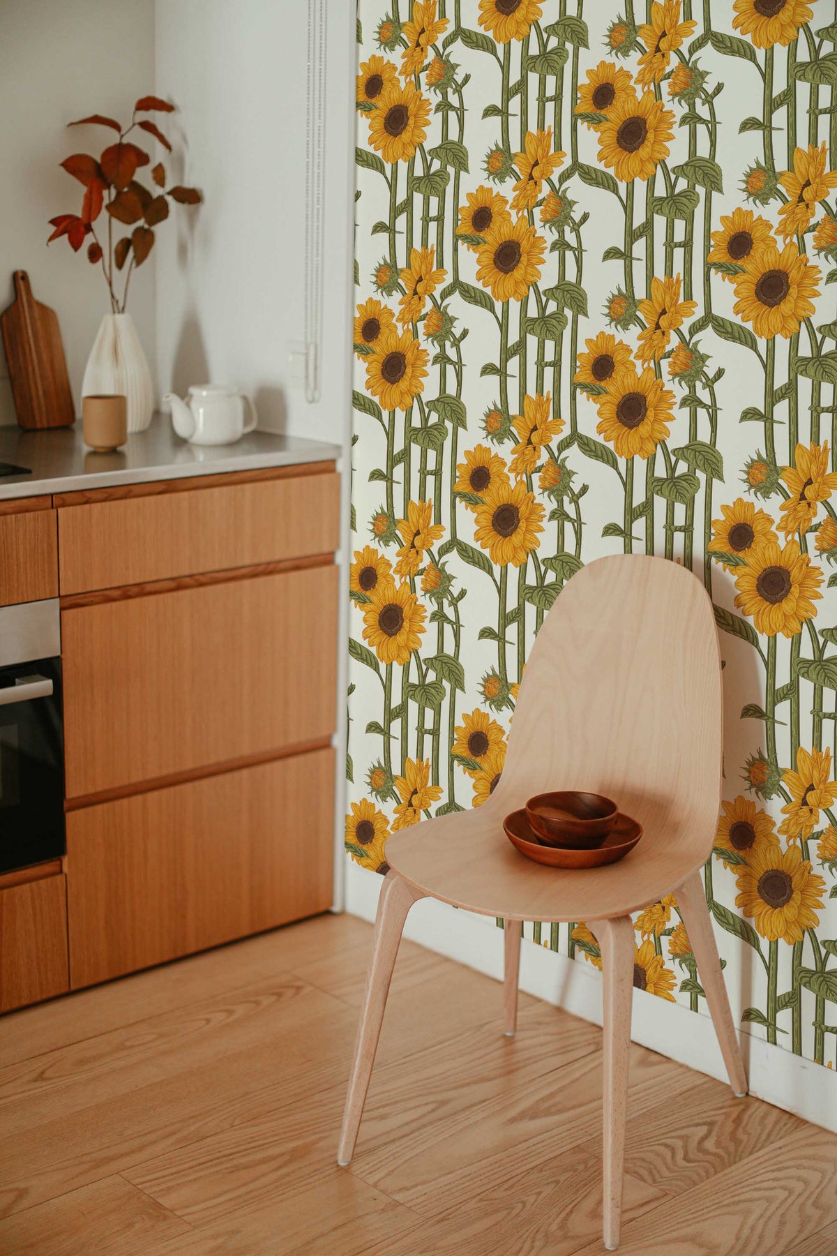 Papel de parede girassóis estilo botânico verde e amarelo — imagem 4