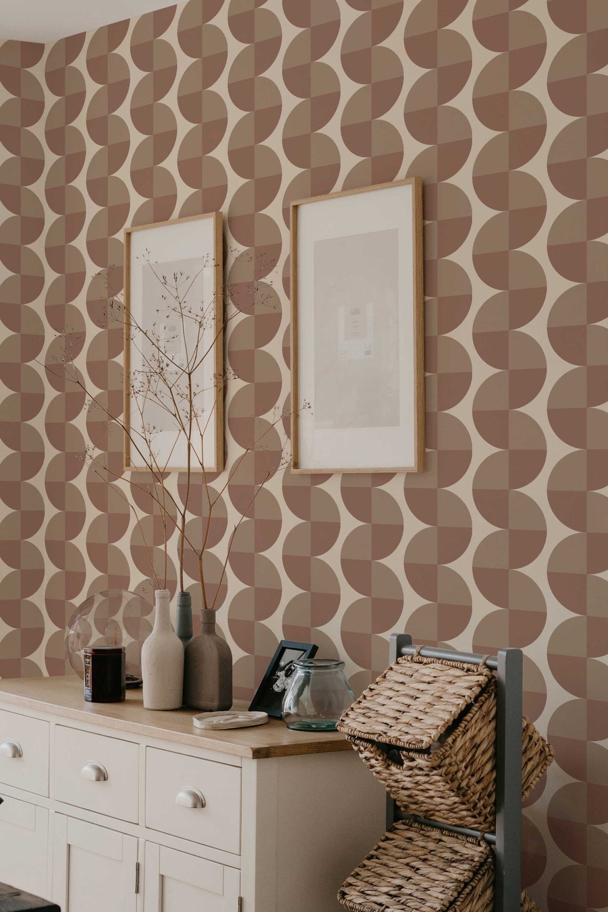 Papel de parede geométrico semicírculos mocha retro