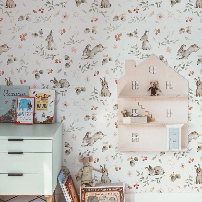 Papel de parede riscas coelhos infantil — imagem 3