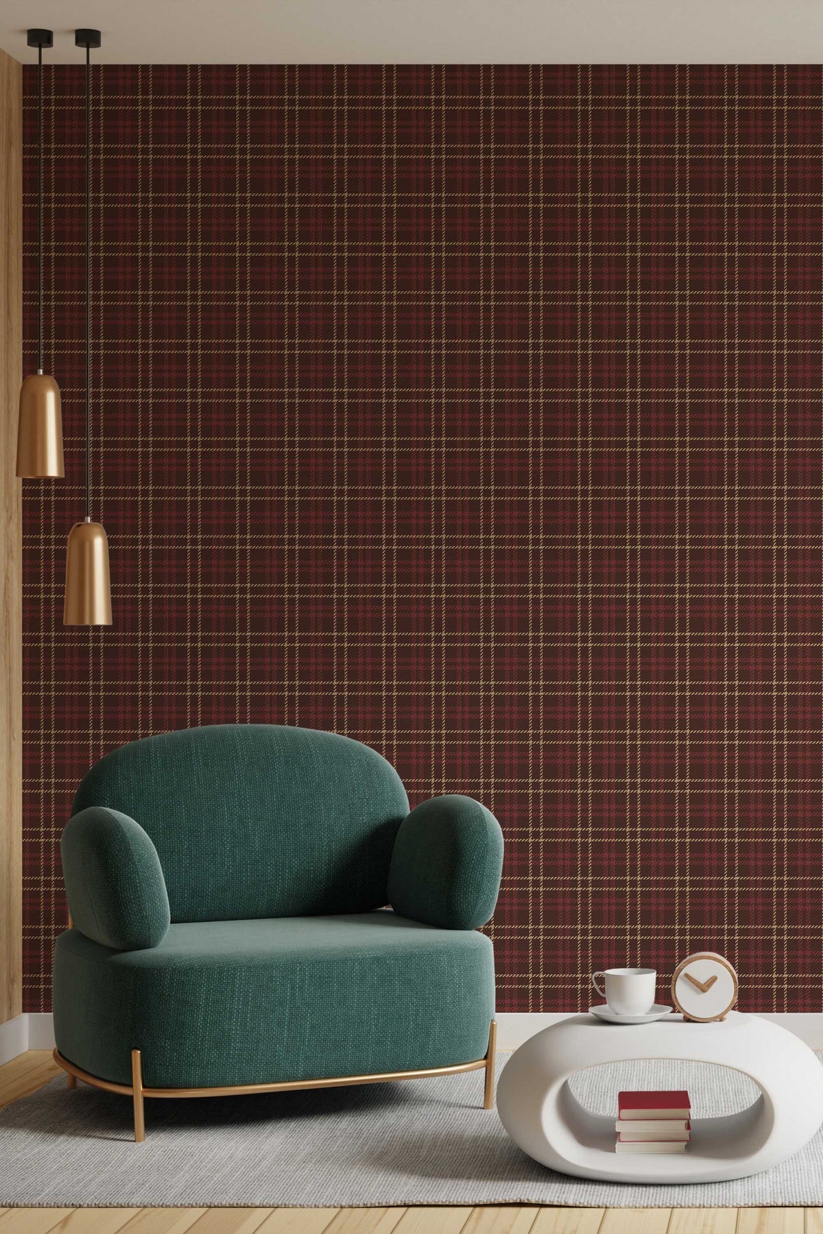 Papel de parede xadrez tartan castanho rústico
