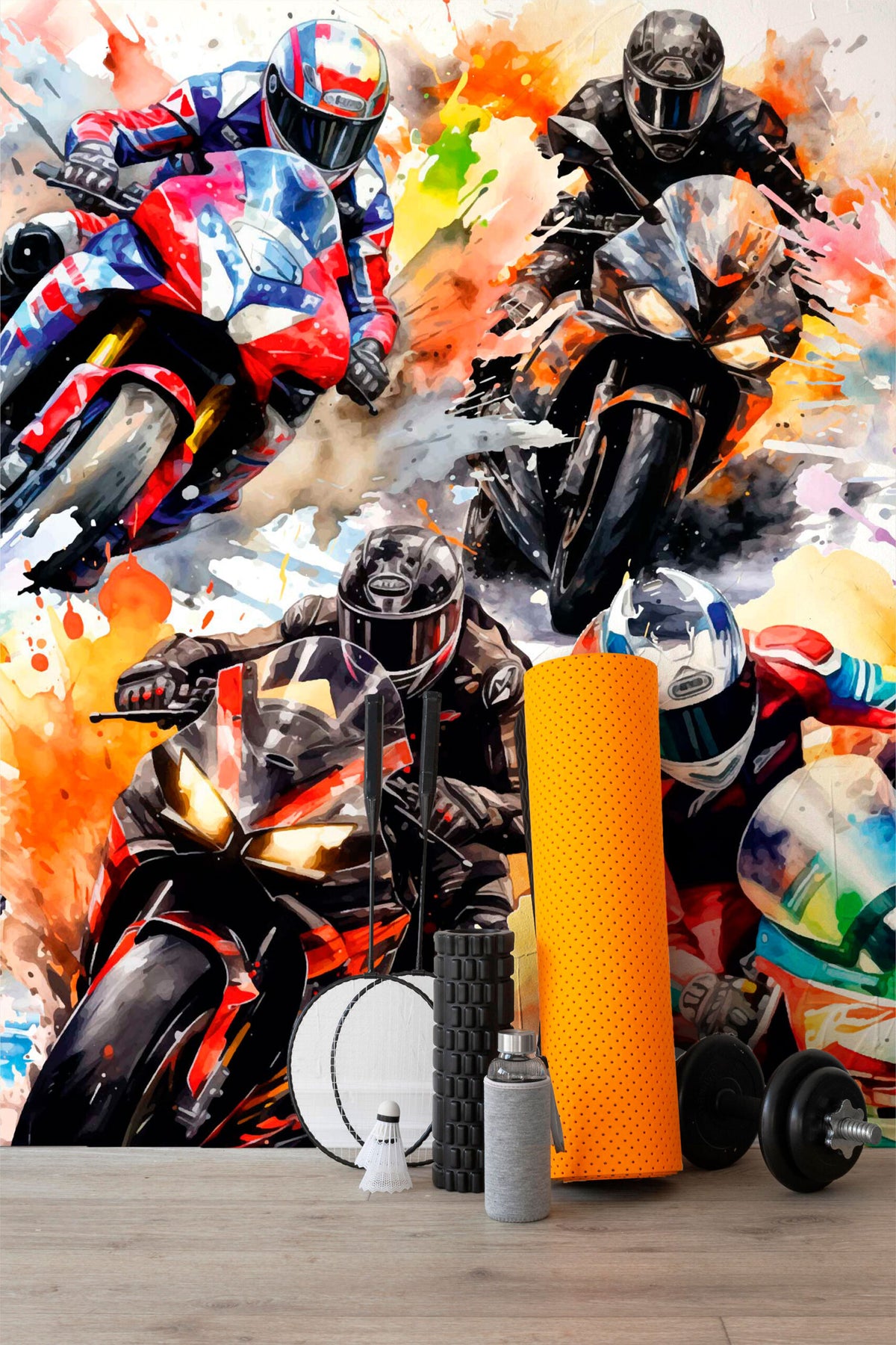 Motos corrida colorido — mural de parede para decorar uma parede