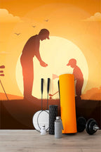 Motivo de golfe ao pôr do sol minimalista em mural de parede