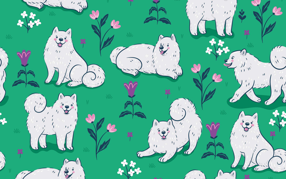 Mural de parede cães Samoyed jardim ilustrado — imagem 5