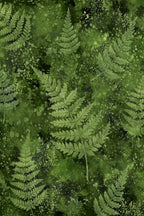 Mural de folhas de feto em verde-floresta, desenho completo