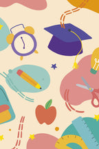 Padrão de material escolar colorido, visto de perto