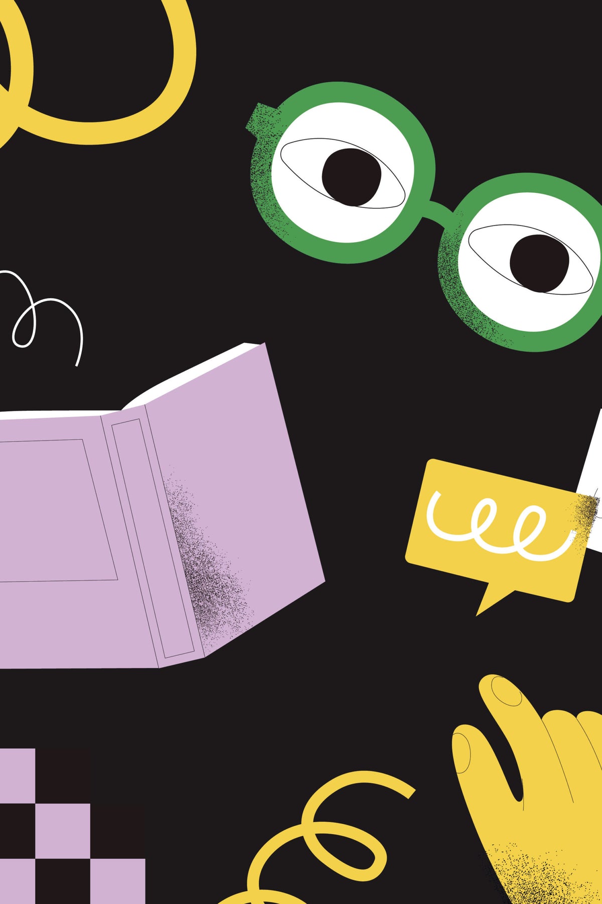 Padrão de doodles estudo preto e lavanda, visto de perto