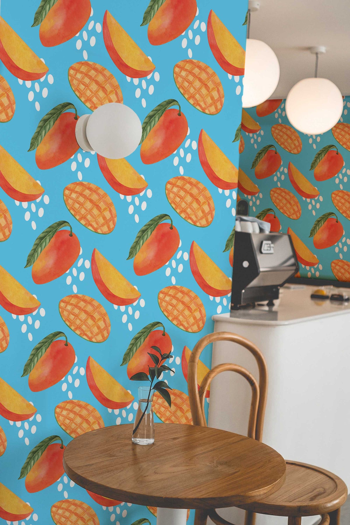 Papel de parede tropical mangos azul vibrante
