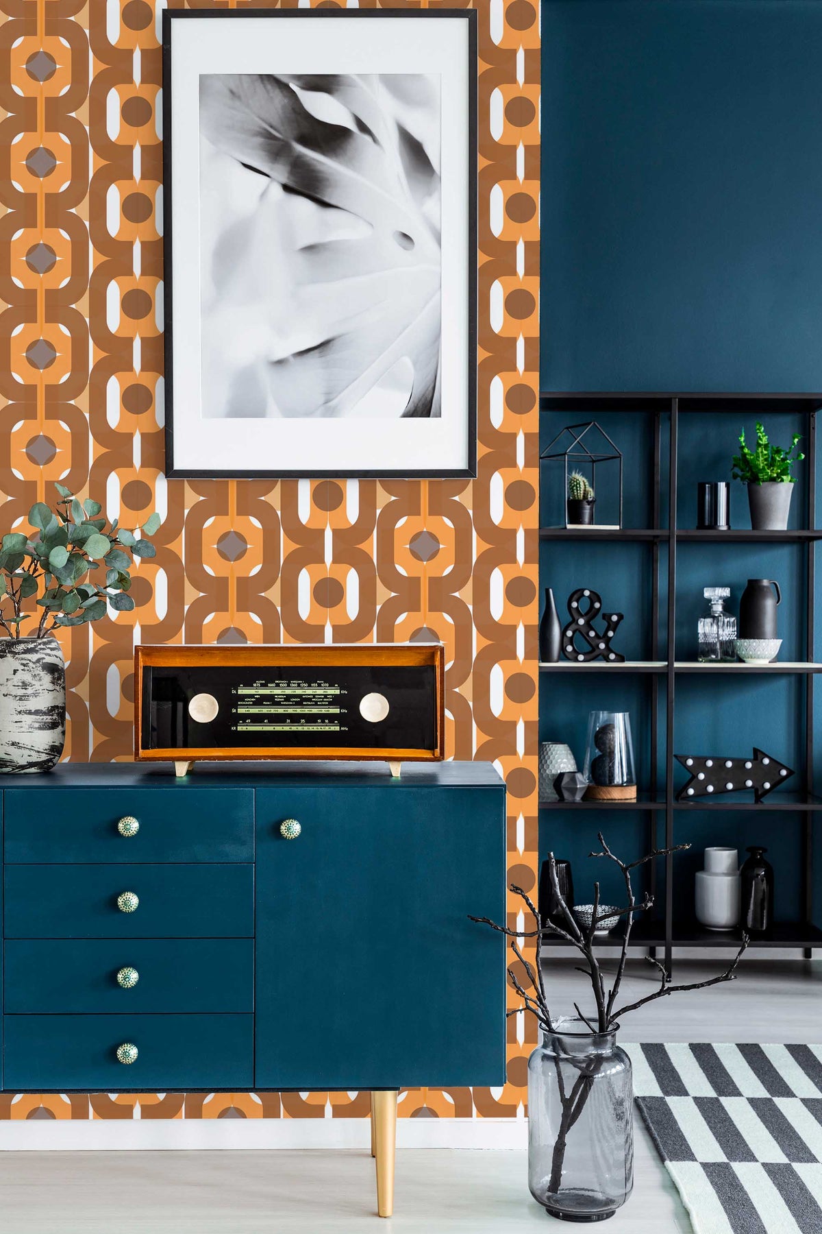 Papel de parede geométrico retro castanho e laranja — imagem 4