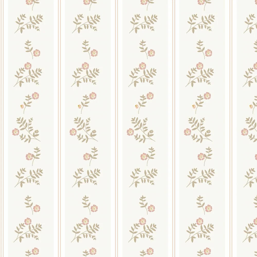 Papel de parede riscas florais estilo vintage bege