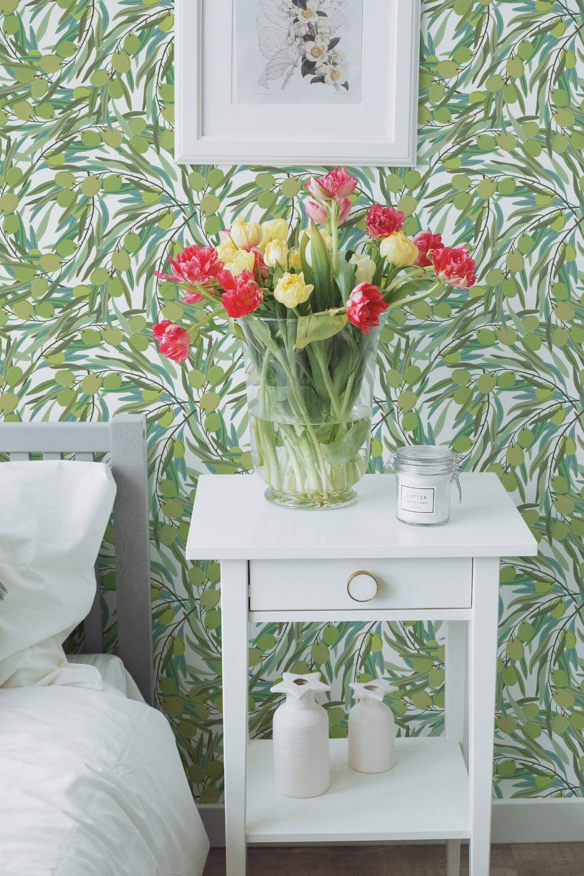 Papel de parede oliveiras estilo botânico verde