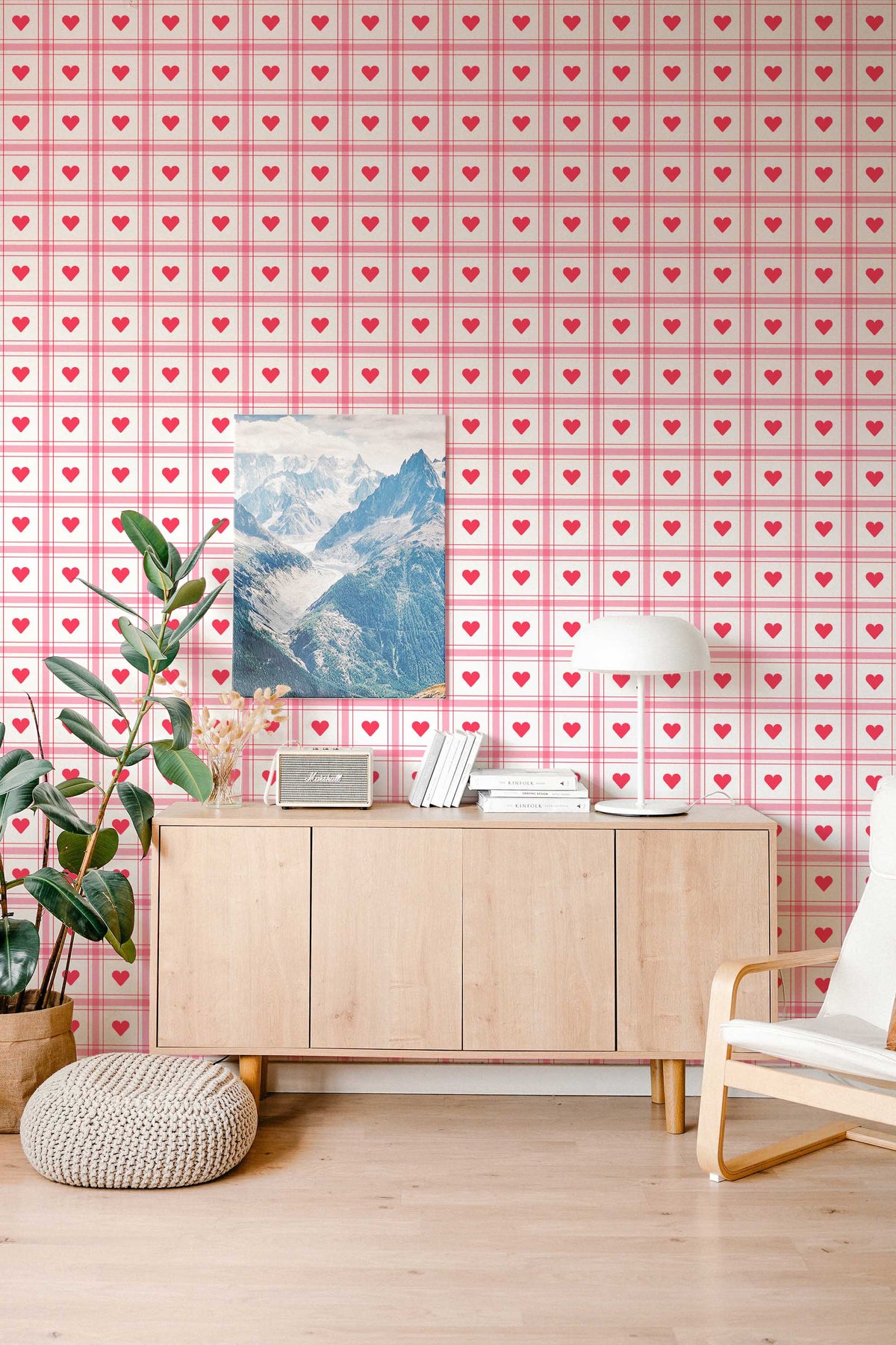 Papel de parede xadrez rosa com corações — imagem 4