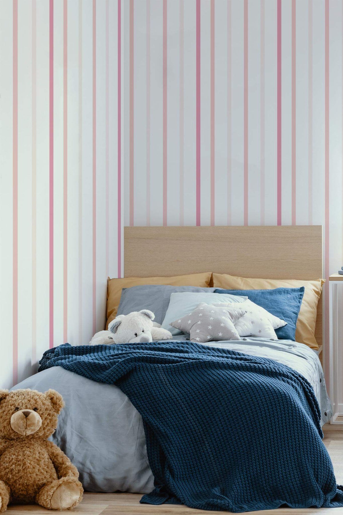 Papel de parede riscas verticais rosa e branco